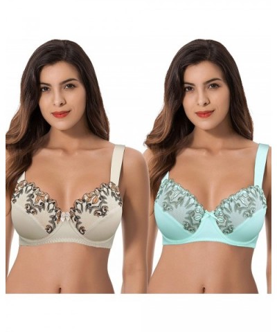 Women Plus Size Minimizer Underwire Unlined Bra with Embroidery Lace - Nude-blue Light(2 Pack) - CO18ZXM7RM8 $55.11 Bras