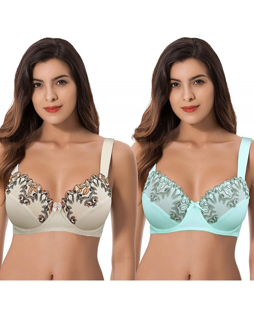 Women Plus Size Minimizer Underwire Unlined Bra with Embroidery Lace - Nude-blue Light(2 Pack) - CO18ZXM7RM8 $55.11 Bras