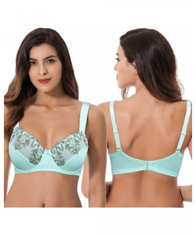 Women Plus Size Minimizer Underwire Unlined Bra with Embroidery Lace - Nude-blue Light(2 Pack) - CO18ZXM7RM8 $55.11 Bras