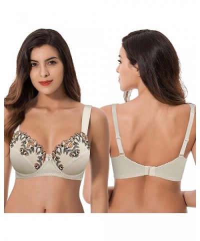 Women Plus Size Minimizer Underwire Unlined Bra with Embroidery Lace - Nude-blue Light(2 Pack) - CO18ZXM7RM8 $55.11 Bras