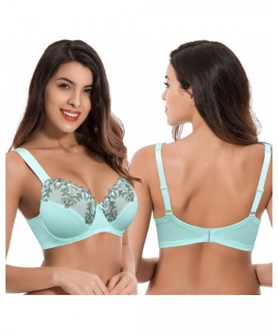 Women Plus Size Minimizer Underwire Unlined Bra with Embroidery Lace - Nude-blue Light(2 Pack) - CO18ZXM7RM8 $55.11 Bras