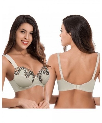 Women Plus Size Minimizer Underwire Unlined Bra with Embroidery Lace - Nude-blue Light(2 Pack) - CO18ZXM7RM8 $55.11 Bras