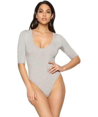 The Body Zone V Neck Bodysuit - Heather Gray - CB12O246MCT $21.54 Shapewear