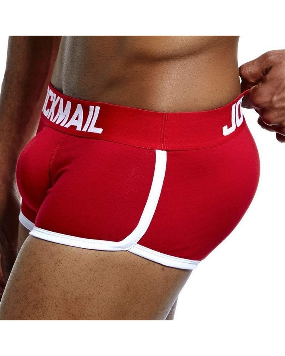 Mens Underwear Boxer Sexy Bulge Front + Back Buttocks Double Removable Push Up Cup - Red - C018K3NAXAN $19.30 Briefs