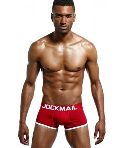 Mens Underwear Boxer Sexy Bulge Front + Back Buttocks Double Removable Push Up Cup - Red - C018K3NAXAN $19.30 Briefs