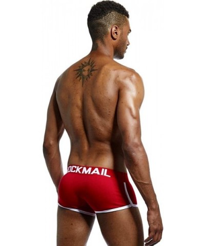 Mens Underwear Boxer Sexy Bulge Front + Back Buttocks Double Removable Push Up Cup - Red - C018K3NAXAN $19.30 Briefs