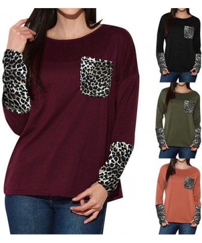 Women's Patchwork Casual Loose T-Shirts Tunic Leopard Tops with Thumb Holes - Black - CG18YWE8G4U $28.98 Thermal Underwear