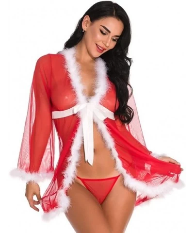 2019 Womens Christmas Lingerie Red Santa Babydolls Sexy Lace Chemises Lingerie - Red - C518AU8QIHW $37.75 Thermal Underwear