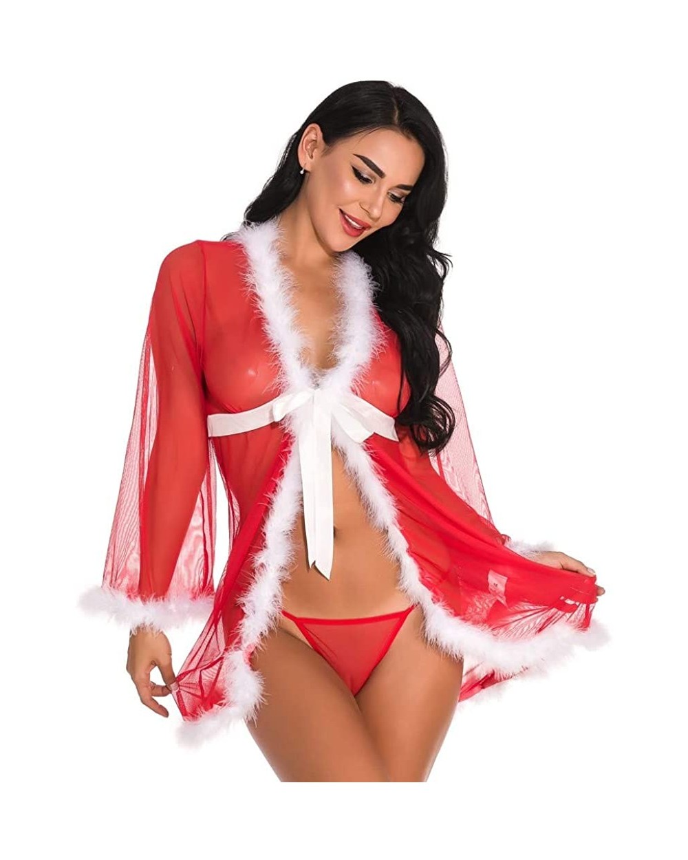 2019 Womens Christmas Lingerie Red Santa Babydolls Sexy Lace Chemises Lingerie - Red - C518AU8QIHW $37.75 Thermal Underwear