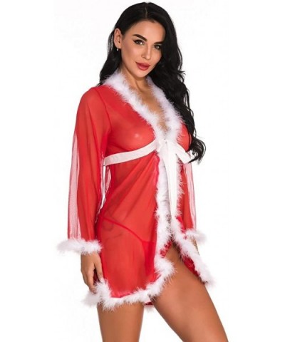 2019 Womens Christmas Lingerie Red Santa Babydolls Sexy Lace Chemises Lingerie - Red - C518AU8QIHW $37.75 Thermal Underwear