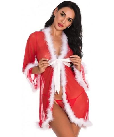 2019 Womens Christmas Lingerie Red Santa Babydolls Sexy Lace Chemises Lingerie - Red - C518AU8QIHW $37.75 Thermal Underwear