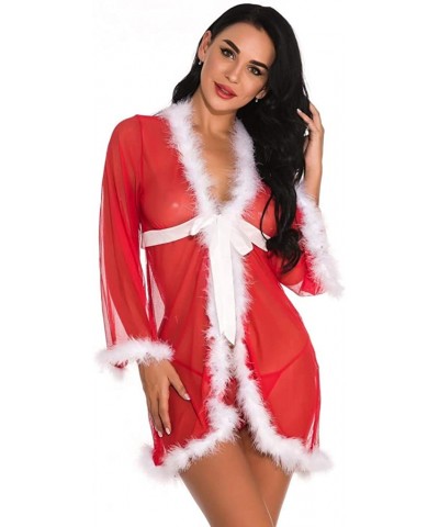 2019 Womens Christmas Lingerie Red Santa Babydolls Sexy Lace Chemises Lingerie - Red - C518AU8QIHW $37.75 Thermal Underwear