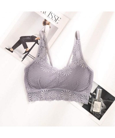 Women Sexy Bra Solid Vest Lace Camisole Breathable Bralette Push Up Top Underwea - Gray - C41906U23RE $24.42 Camisoles & Tanks