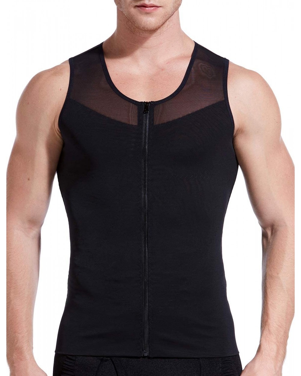 Mens Slimming Body Shaper Vest/T-Shirt with Zipper - Black - CK127C3245D $30.10 Shapewear