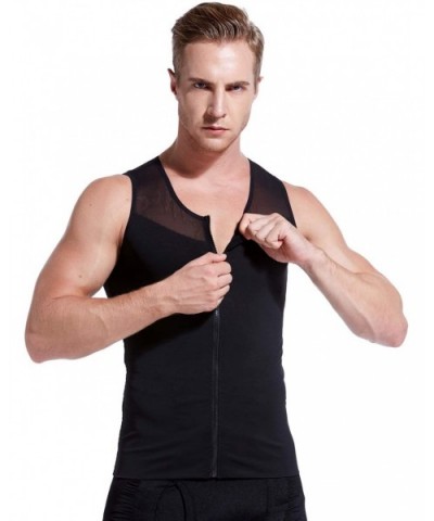 Mens Slimming Body Shaper Vest/T-Shirt with Zipper - Black - CK127C3245D $30.10 Shapewear