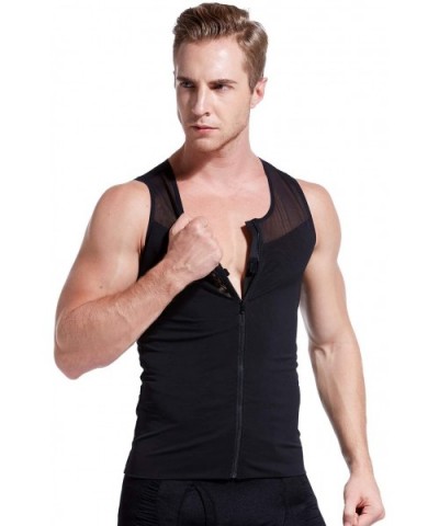 Mens Slimming Body Shaper Vest/T-Shirt with Zipper - Black - CK127C3245D $30.10 Shapewear