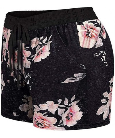 Lounge Shorts Womem's Elastic Waist Casual Floral Print Pajama Hot Pants - Pink - C319DZ74569 $22.39 Bottoms