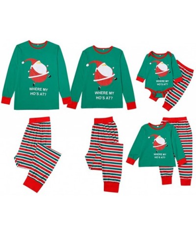 Merry Christmas Series Matching Family Pajamas Blouse Tops+Pants Striped Printed for Men Women Children Kids PJs - Green-Kids...