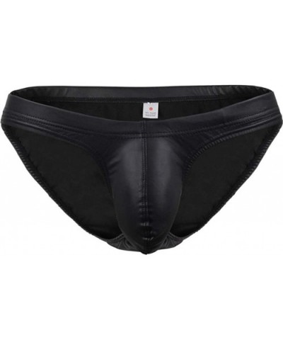 Fashion Sexy Thongs Imitation Leather Mens Briefs Underwear Underpants Black Gold Silver - Black - CZ18UKAZ0CE $18.60 G-Strin...