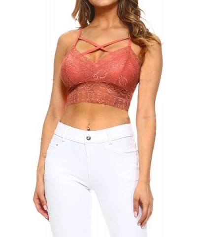 Women's Cross Front Floral Lace Bralette - Dusty Cedar - C9186WKGOZ7 $22.29 Bras