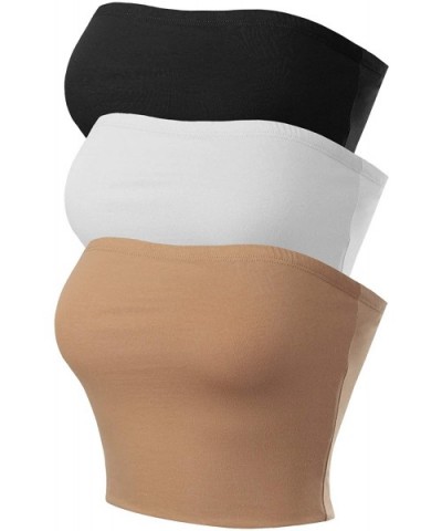 Women's Causal Strapless Double Layered Basic Sexy Tube Top - 3pack - Black/Wite/Khaki - C2195XR6CCK $44.12 Camisoles & Tanks