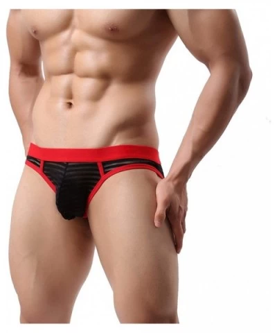 Men Mesh Underwear G Strings & Thongs Sexy Buttocks Hollow Low Waist Thong - C Black - CP18XZ6L3LZ $42.61 G-Strings & Thongs