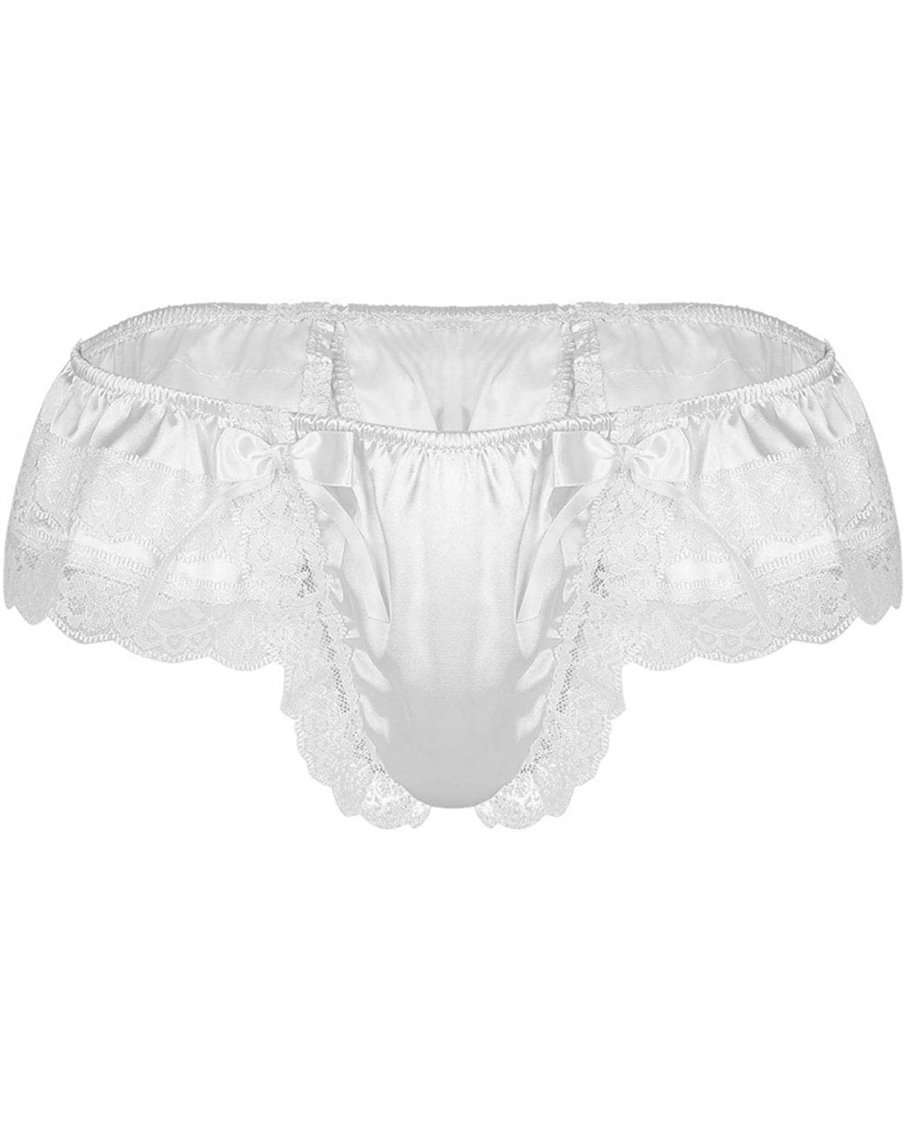 Men's Sissy Frilly Ruffled Lace Trim Bikini Briefs Crossdress Girly Maid Panties Underwear - Beige - CA19DLLDOT7 $29.12 Briefs