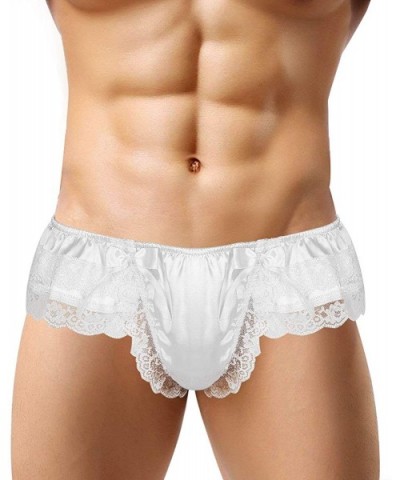 Men's Sissy Frilly Ruffled Lace Trim Bikini Briefs Crossdress Girly Maid Panties Underwear - Beige - CA19DLLDOT7 $29.12 Briefs