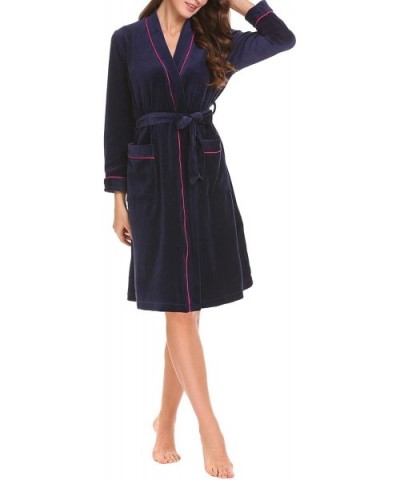 Womens Long Sleeve Fleece Bathrobes Kimono Spa Robe - Navy Blue(8022) - CA1884LCKMW $44.57 Robes