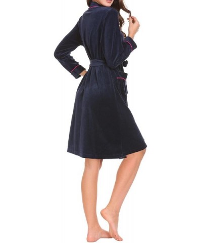 Womens Long Sleeve Fleece Bathrobes Kimono Spa Robe - Navy Blue(8022) - CA1884LCKMW $44.57 Robes