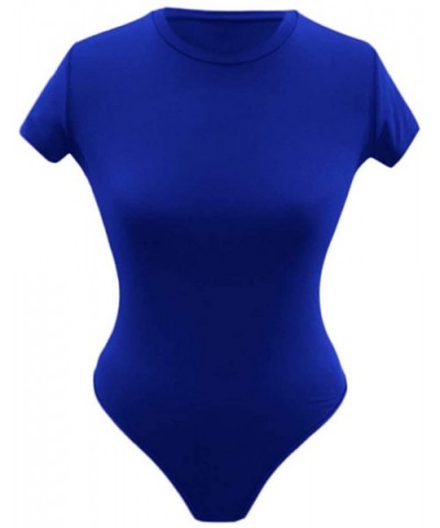 Womens O-Neck Short Sleeve Bodysuit Basic Solid Color Casual Stretchy Leggings Bodysuits - Blue - C0196QQKRUA $17.09 Shapewear