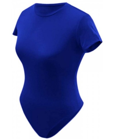 Womens O-Neck Short Sleeve Bodysuit Basic Solid Color Casual Stretchy Leggings Bodysuits - Blue - C0196QQKRUA $17.09 Shapewear