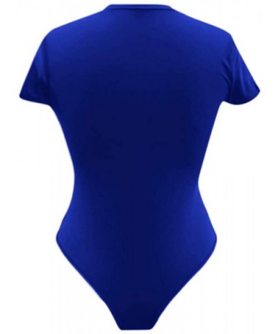 Womens O-Neck Short Sleeve Bodysuit Basic Solid Color Casual Stretchy Leggings Bodysuits - Blue - C0196QQKRUA $17.09 Shapewear