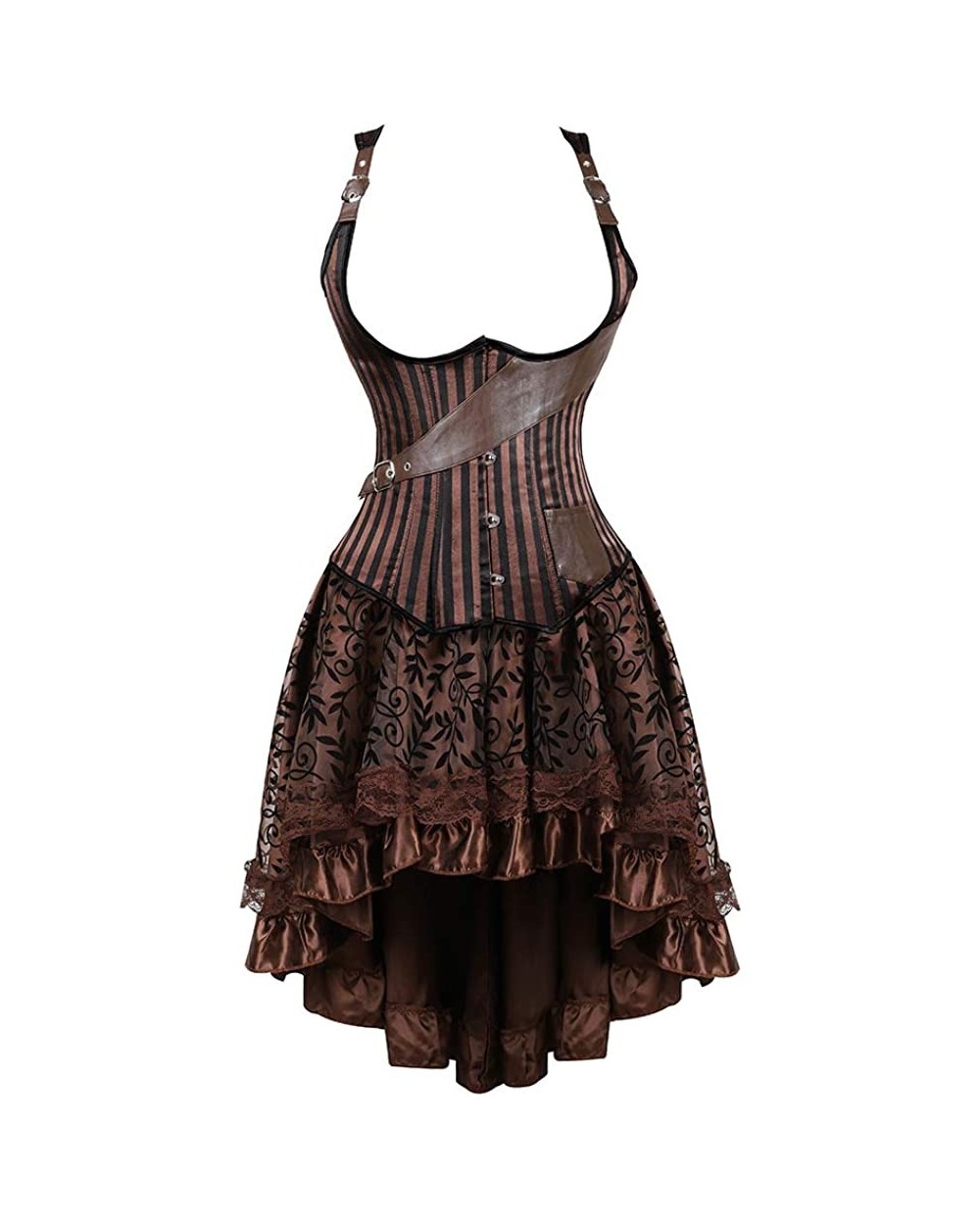 Steampunk Corset Skirt with Zipper-Multi Layered High Low Outfits - Brown 613 - CS18L34HG6E $46.61 Bustiers & Corsets