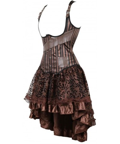 Steampunk Corset Skirt with Zipper-Multi Layered High Low Outfits - Brown 613 - CS18L34HG6E $46.61 Bustiers & Corsets