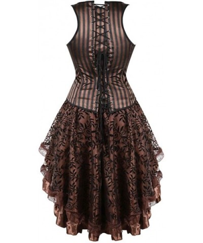 Steampunk Corset Skirt with Zipper-Multi Layered High Low Outfits - Brown 613 - CS18L34HG6E $46.61 Bustiers & Corsets