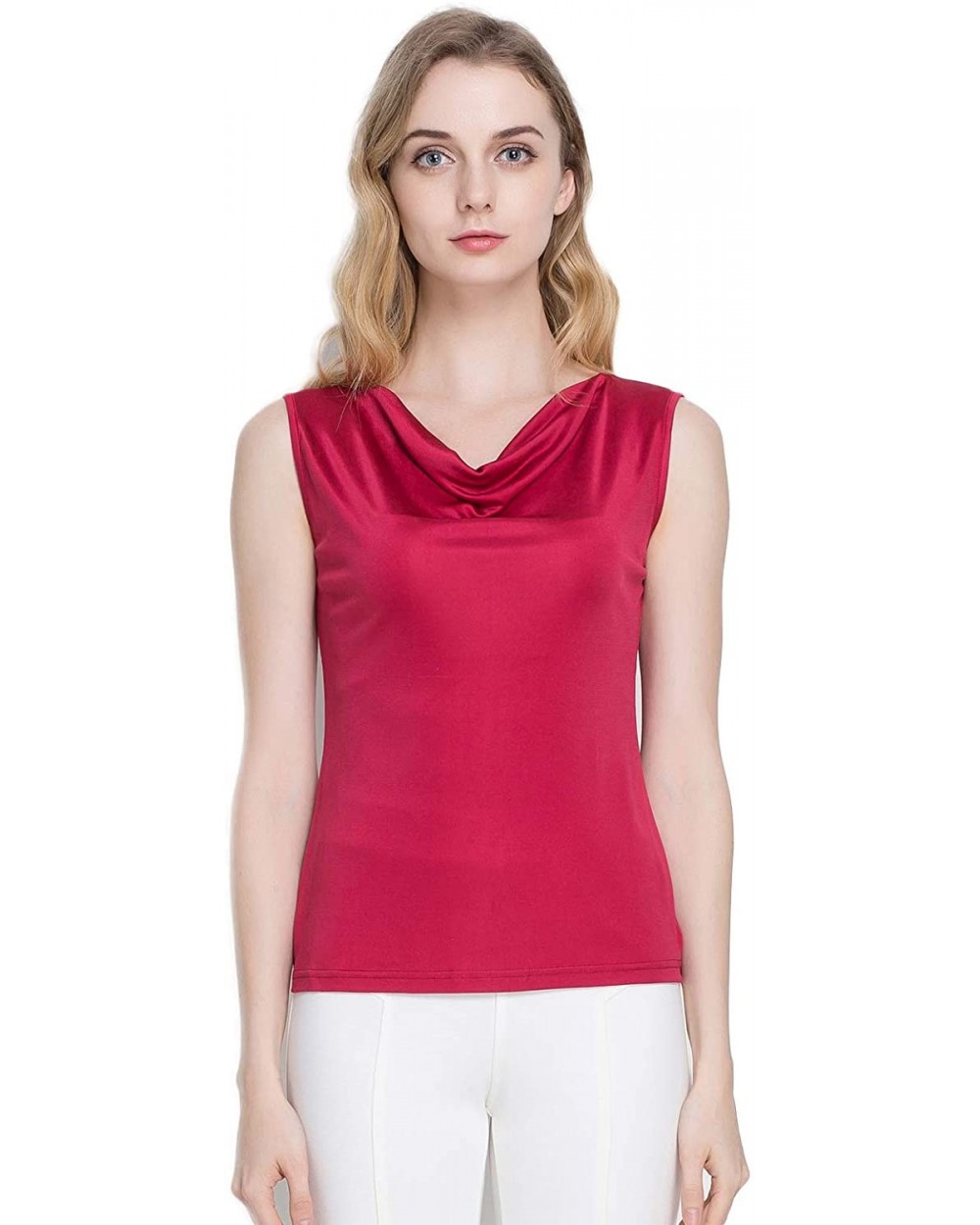 Women's Silk Shirt Tank Tops Sleeveless Blouse - Burgundy - C218UXWIOHA $61.83 Camisoles & Tanks