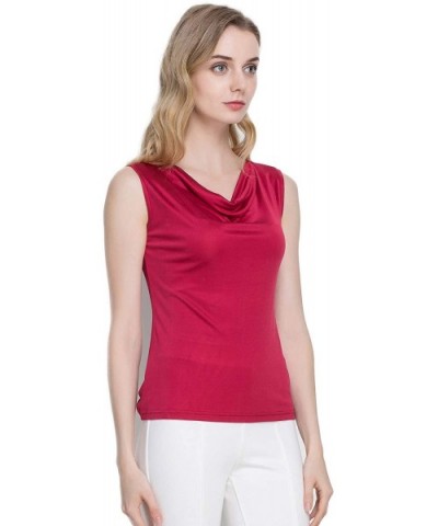 Women's Silk Shirt Tank Tops Sleeveless Blouse - Burgundy - C218UXWIOHA $61.83 Camisoles & Tanks