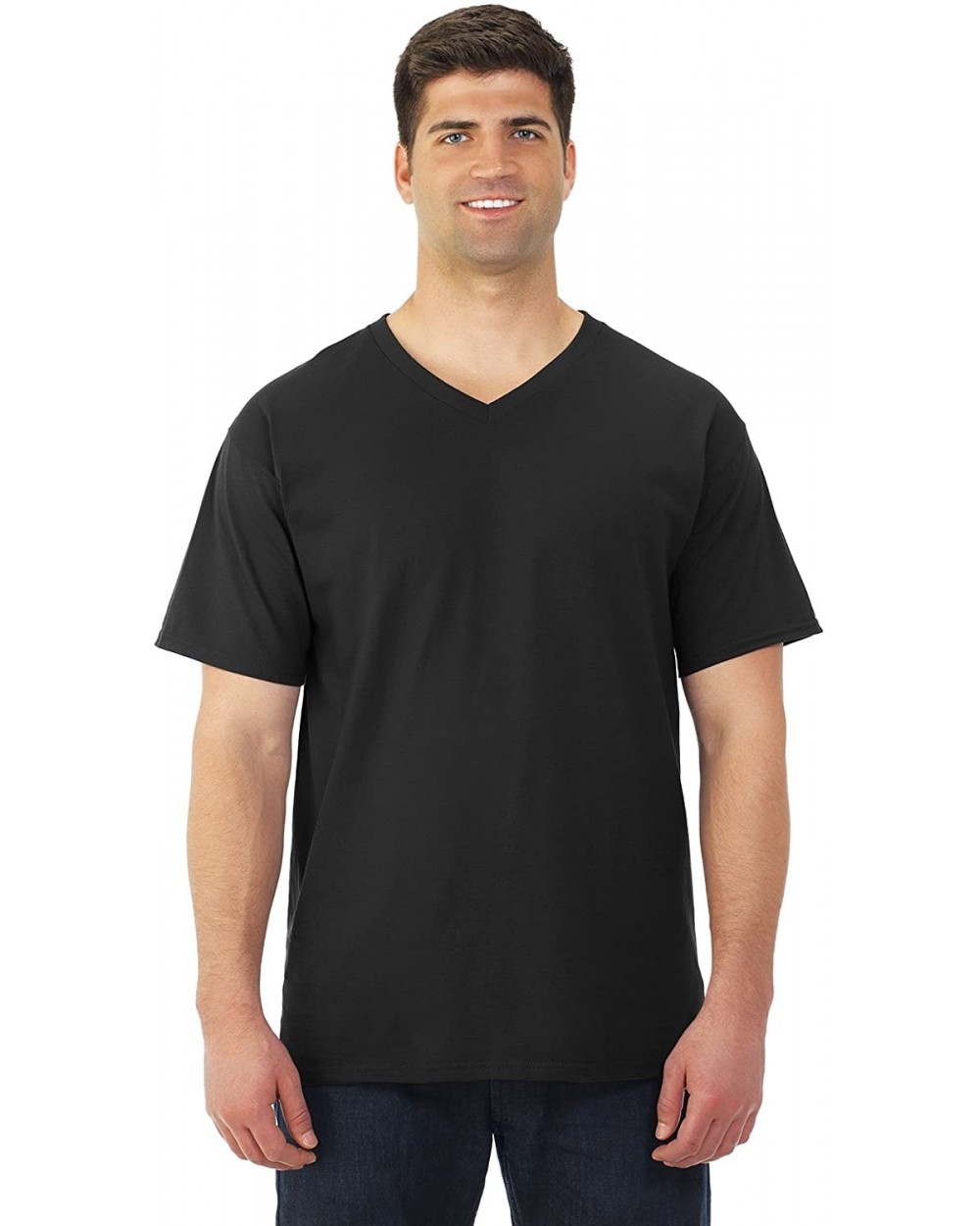 Men's 5 oz. 100% Heavy Cotton HD V-Neck T-Shirt - Black - CL189269K6Q $13.26 Undershirts