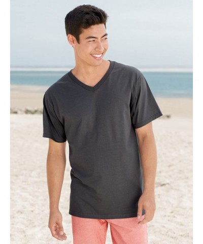 Men's 5 oz. 100% Heavy Cotton HD V-Neck T-Shirt - Black - CL189269K6Q $13.26 Undershirts