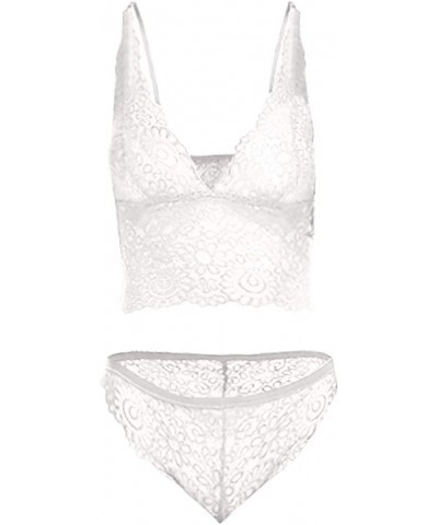 Women Sexy Lace Bra and Panty Set Bralette Lingerie Lace Babydoll Bodysuit - White - CC18X65H8N3 $17.09 Garters & Garter Belts