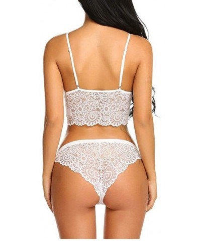 Women Sexy Lace Bra and Panty Set Bralette Lingerie Lace Babydoll Bodysuit - White - CC18X65H8N3 $17.09 Garters & Garter Belts