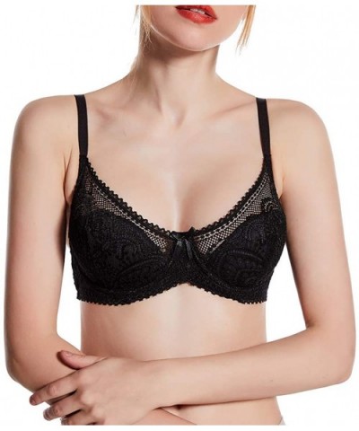 Shitagi Women's Beauty Lace Non Padded Minimizer Full Figure Underwire Bra(Please Choose a Bigger Size Than Normal) - Black -...