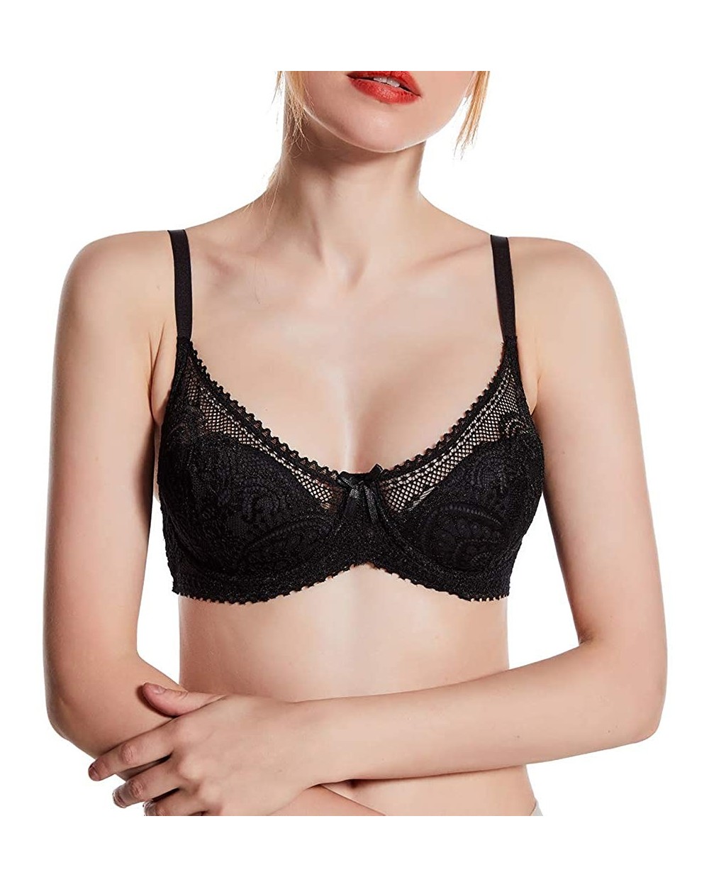 Shitagi Women's Beauty Lace Non Padded Minimizer Full Figure Underwire Bra(Please Choose a Bigger Size Than Normal) - Black -...