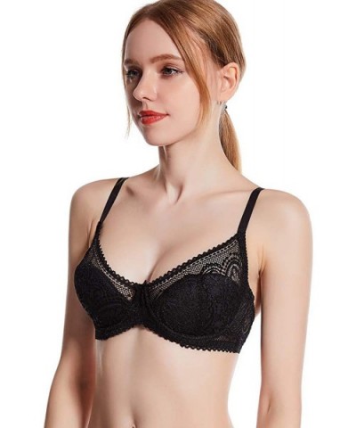 Shitagi Women's Beauty Lace Non Padded Minimizer Full Figure Underwire Bra(Please Choose a Bigger Size Than Normal) - Black -...