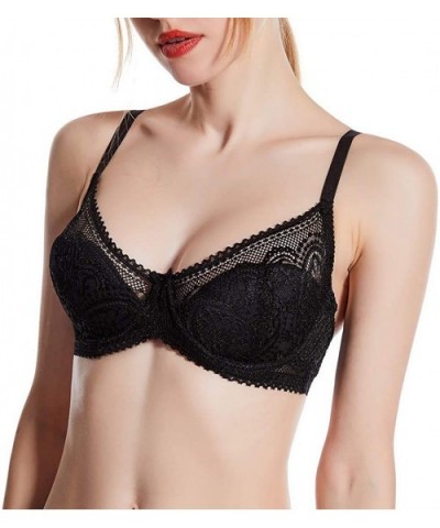 Shitagi Women's Beauty Lace Non Padded Minimizer Full Figure Underwire Bra(Please Choose a Bigger Size Than Normal) - Black -...