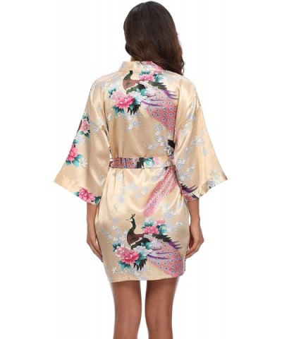 Women's Short Bridesmaids Robe Floral Satin Kimono Dressing Gown Loungewear - Champagne Gold - CN18X4SZ6TX $19.57 Robes