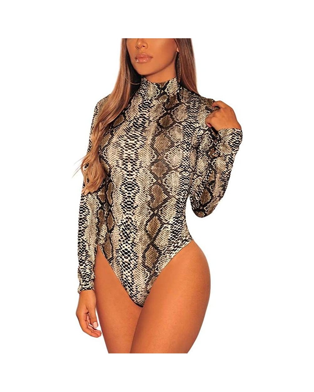 Women's Sexy Rhinestone Sheer Mesh Long Sleeves Bodysuits Clubwear - Nude Snake Long Sleeve - CZ1922YZ0SZ $21.16 Shapewear