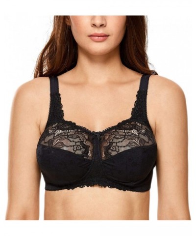 Women's Lace Plus Size Bras Unlined Full Coverage Wireless Bra - Black - CZ18YSQMYO7 $37.14 Bras