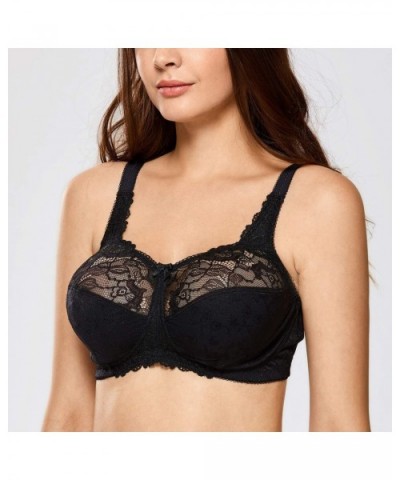 Women's Lace Plus Size Bras Unlined Full Coverage Wireless Bra - Black - CZ18YSQMYO7 $37.14 Bras